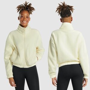 Gymshark Butter Yellow Sherpa Fleece Zip Up Jacket Sz M Athleisure Cozy Winter